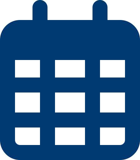 Blue calendar icon featuring a grid of squares