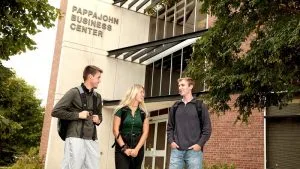 Photo of students outside of the Pappajohn Center