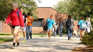 Photo of students walking outside of Careers Building