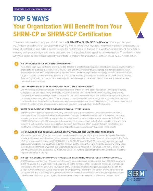 Flyer with text "Benefits To Your Organization"